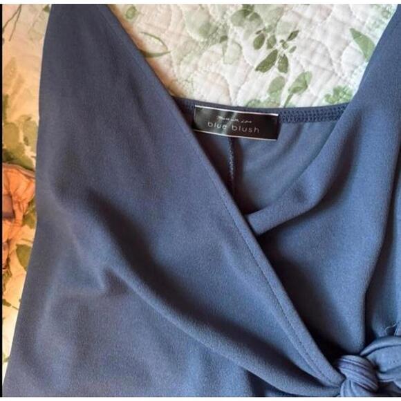 BLUE CRUSH Blue Tie Front Dress - S - Minimalist Slip Style, Feminine Chic Mini - Picture 4 of 4